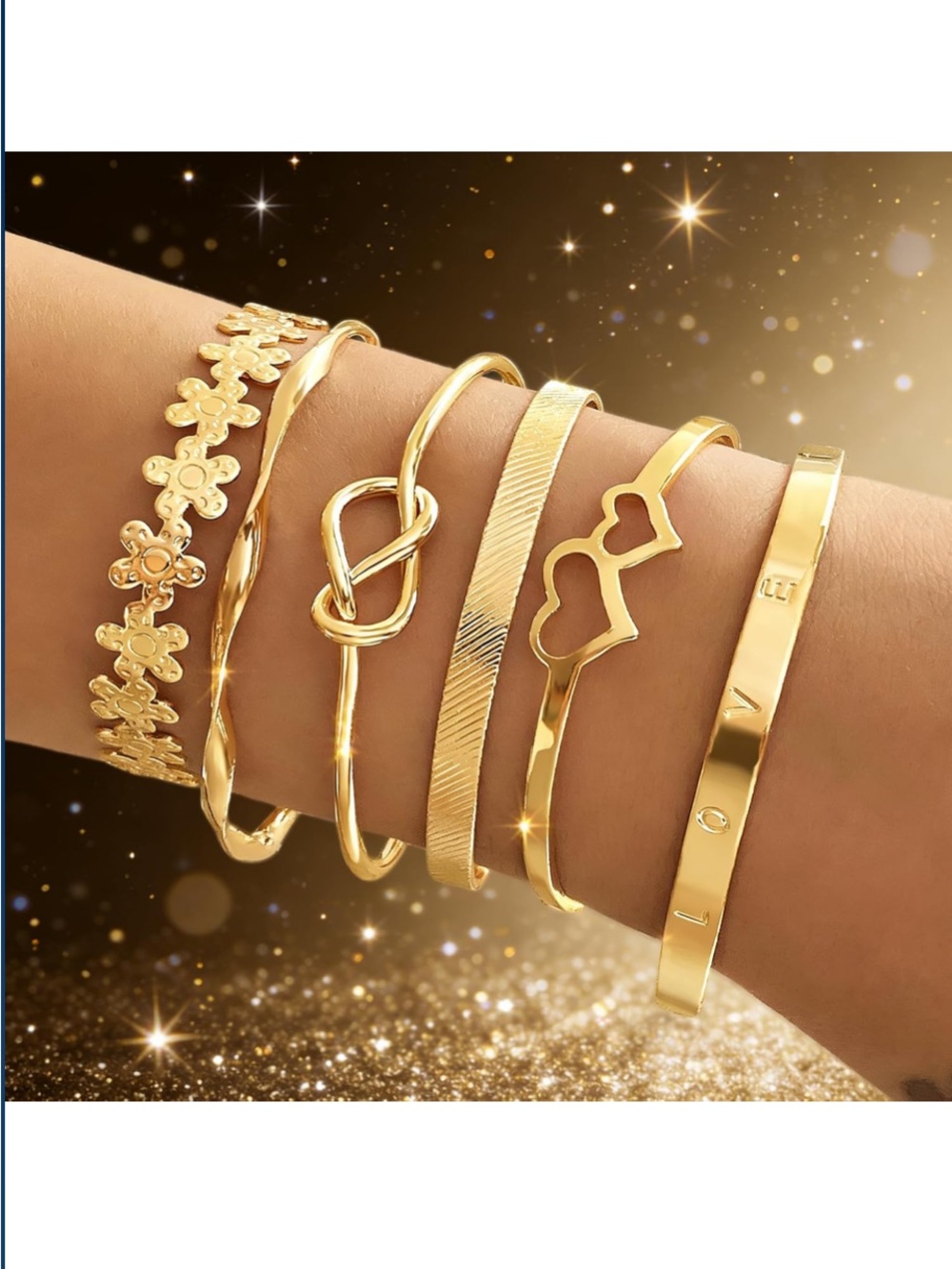 Gold Tone Women’s Bracelet Set - 6-Piece Stack